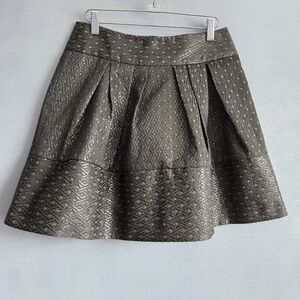MAX & CO. BLACK, GOLD DIAMOND PATTERN MINI FLARED SKIRT, SIZE 2